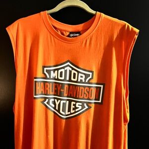 Mens 2XL Orange Harley Davidson Muscle shirt Sleeveless tank top